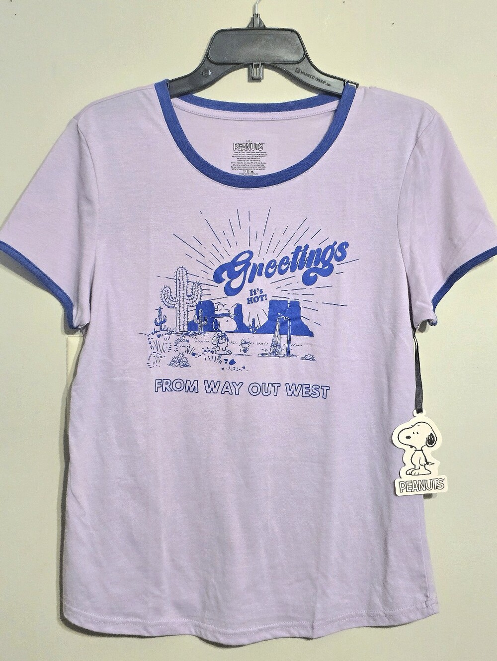 Peanuts Lavender Tee with Blue Trim and Western Snoopy Graphic
